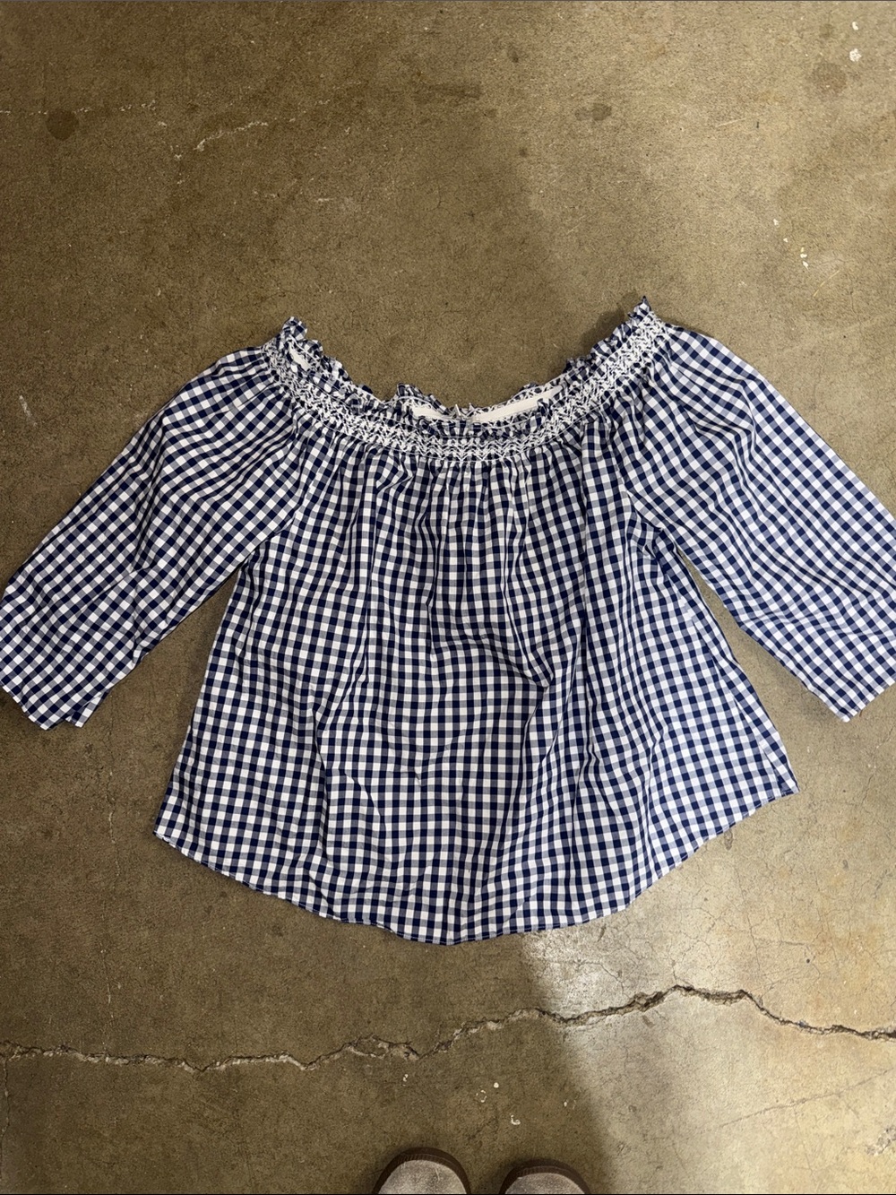MADEWELL Women’s Blue Gingham Off-Shoulder Top